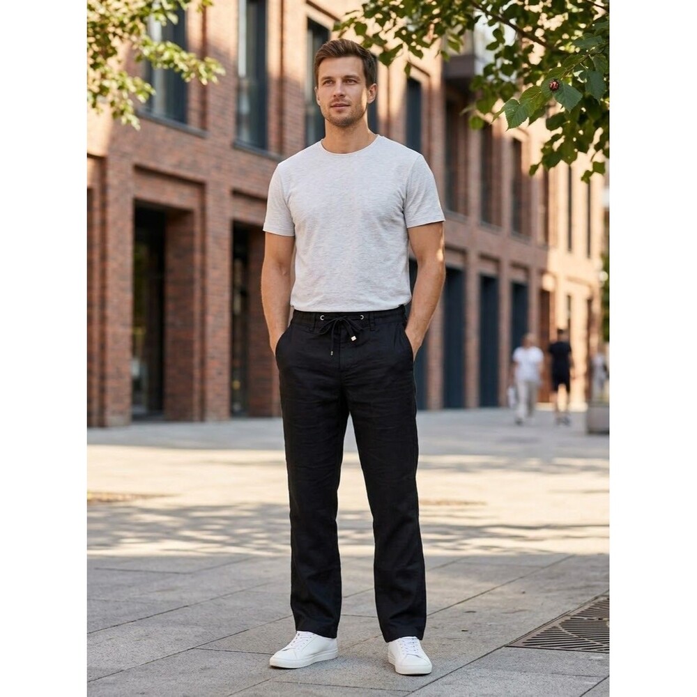 NWT Zara Men's Black Linen Cotton Straight Pants Sz M